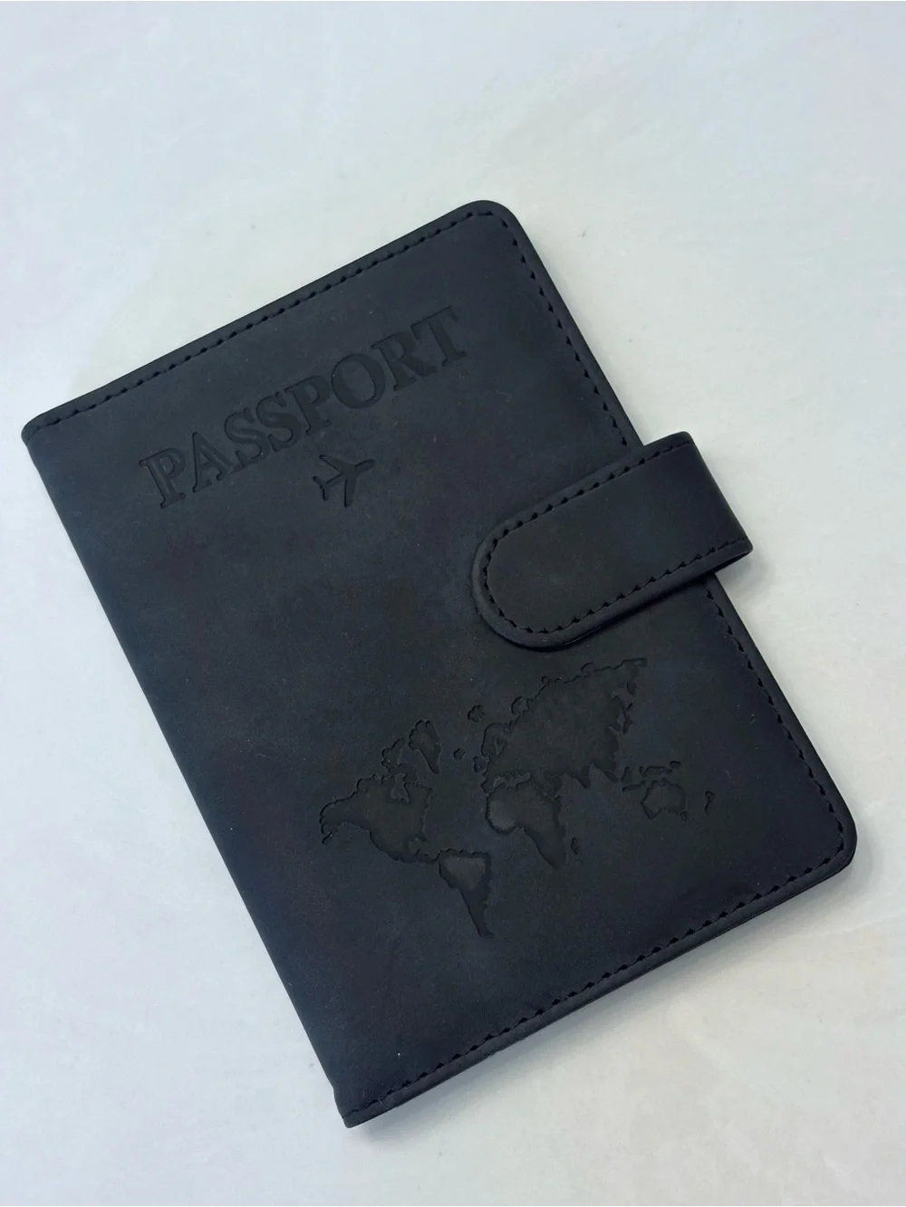 NEW Black Vegan Leather Slim Passport Holder RFID Blocking Embossed 7 pocket